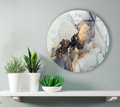 My Photostation.com 31.5'' Diameter Gold Details Gray Marble Round Glass Wall - Image 8