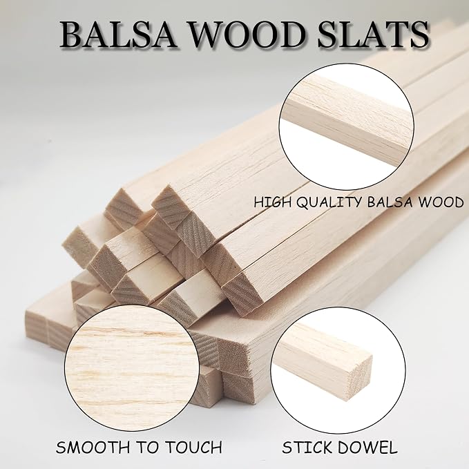 Balsa Wood Sticks, Square Wooden Dowels, Unfinished Hardwood Sticks - Image 3