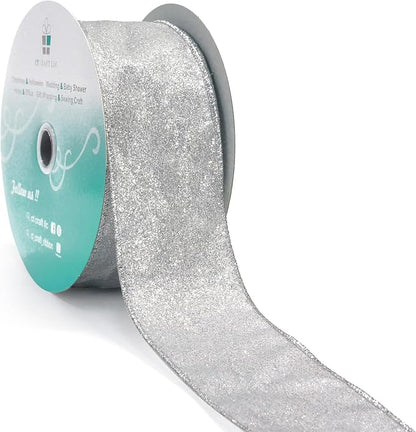 CT CRAFT LLC Glitter Wired Ribbon 2.5" x 20 Yards Silver by CTCRAFTLLC