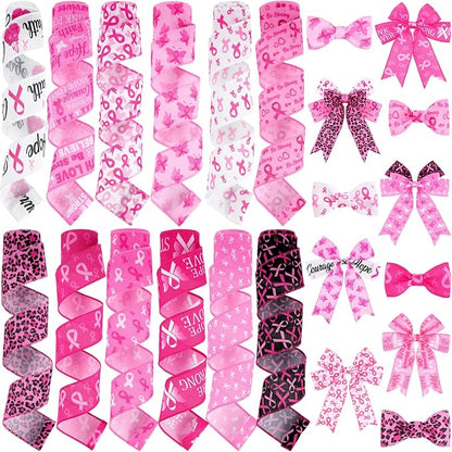 12 Rolls 60 Yards Breast Cancer Awareness Wired Edge Ribbon Pink Butterfly by Unknown