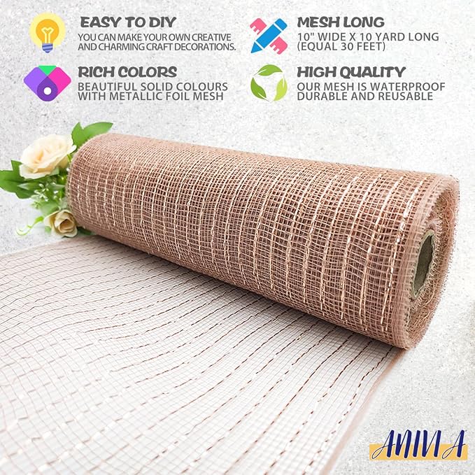Anivia Deco Mesh Ribbon, 10inch x 30 Feet Each Roll Metallic Foil Mesh Ribbon - Image 3