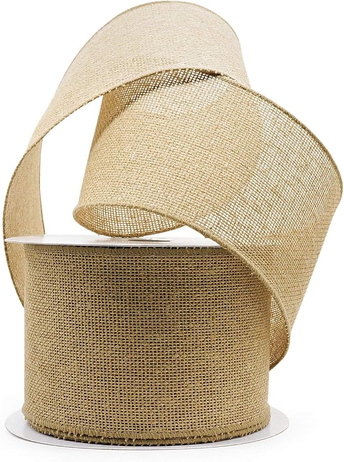 CT CRAFT LLC Burlap Fabric Wired Ribbon 4" x 20 Yards Natural Color by CTCRAFTLLC