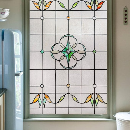 3D Stained Glass Window Privacy Film, Heat Control UV Blocking Static Cling by OHTMERU