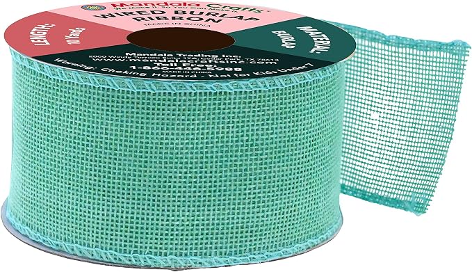 Mandala Crafts Turquoise Burlap Wired Ribbon 2 Inches Wide Jute Ribbons - Image 2