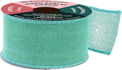 Mandala Crafts Turquoise Burlap Wired Ribbon 2 Inches Wide Jute Ribbons - Image 2