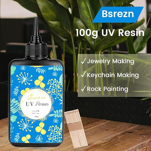 Bsrezn 100g UV Resin Hard with 8 Wooden Sticks Premixed Resina UV - Image 2