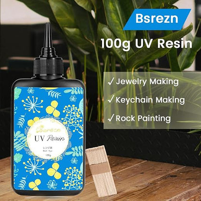 Bsrezn 100g UV Resin Hard with 8 Wooden Sticks Premixed Resina UV - Image 2