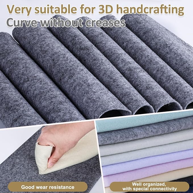 XSEINO 13 Rolls 8"x35" 1.4mm Thick Soft Felt Fabric Sheet 13 Assorted Black - Image 4