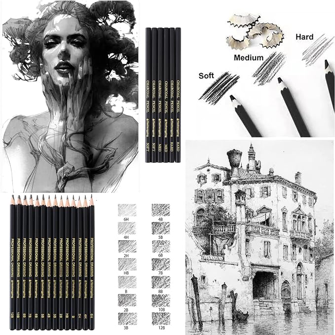 Heshengping, Sketching and Drawing Pencils Set-26 pack, Art Supplies Drawing Kit - Image 5