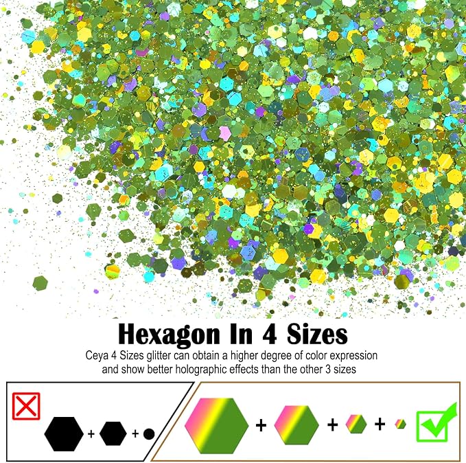 Ceya Holographic Chunky Glitter, 4.9oz/ 140g Light Green Craft Glitter Powder - Image 2