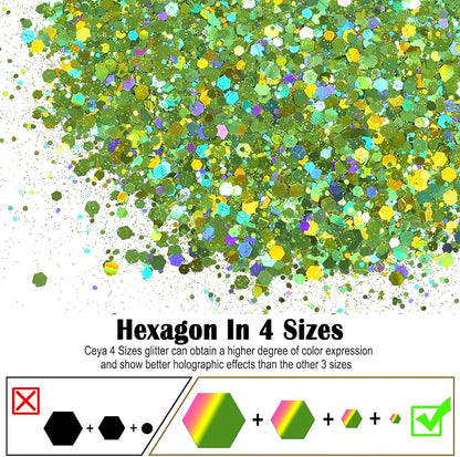 Ceya Holographic Chunky Glitter, 4.9oz/ 140g Light Green Craft Glitter Powder - Image 2