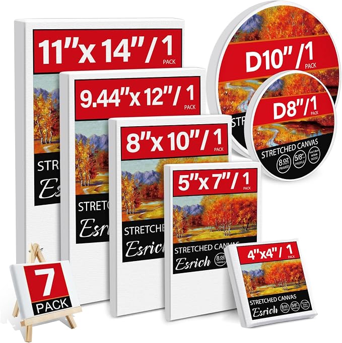 7 Pack Stretched Canvases for Painting, Round Canvas by ESRICH