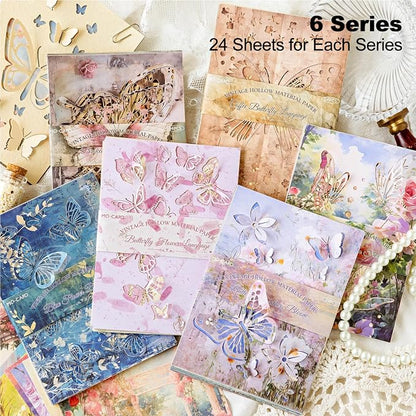 Vintage Butterfly-Themed Scrapbook Paper Set, Scrapbooking, DIY Crafts - Image 2
