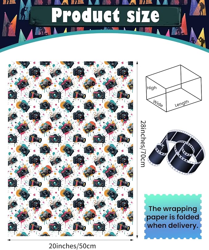 Pineraap 12 Sheets Photographer Wrapping Paper, Photography Gift Wrap Paper - Image 3