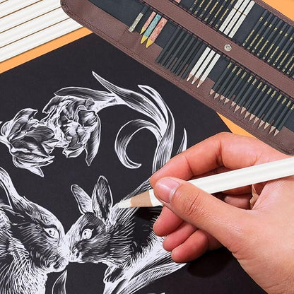 31 Drawing Sketching Pencils Kit, Portable Artist Supples Travel Case Set has - Image 3