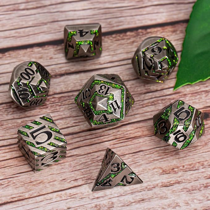 Stripe Metal Dice Set D&D, RPG Polyhedral Dice Set - Image 5