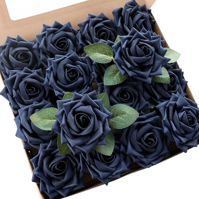 Floroom Artificial Flowers 16pcs 3.5" Real Looking Navy Blue Foam Fake Hybrid by Floroom