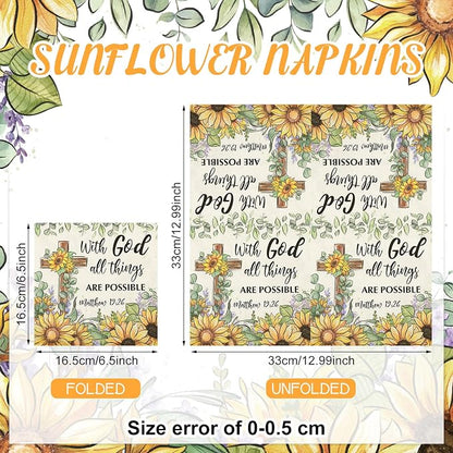 60 Pcs Sunflower Christian Cocktail Paper Napkins 6.5 x 6.5 Inches Disposable - Image 2