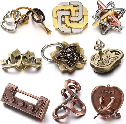 Wettarn 9 Pcs Metal Brain Teaser Puzzles Teaser 3D Steel Puzzle by Wettarn