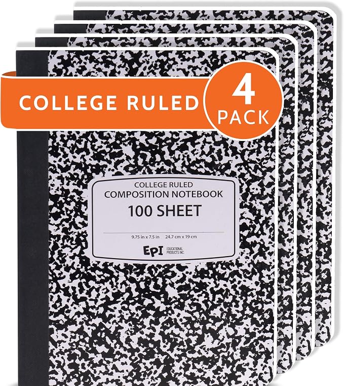 EPI Marble Hardcover College Ruled Composition Notebook | 200 Pages, 9.75 x 7.5 by EPI