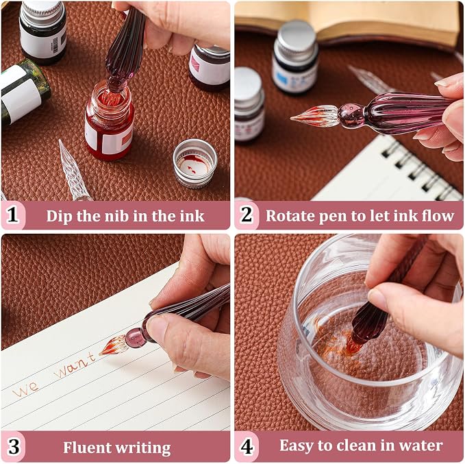 Zonon Glass Dipped Pen Ink Set 14 Pcs Include 6 Pcs Glass Dip Pen, 6 Colorful - Image 5