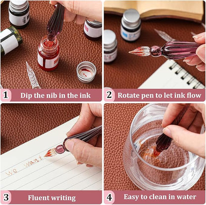 Zonon Glass Dipped Pen Ink Set 14 Pcs Include 6 Pcs Glass Dip Pen, 6 Colorful - Image 5