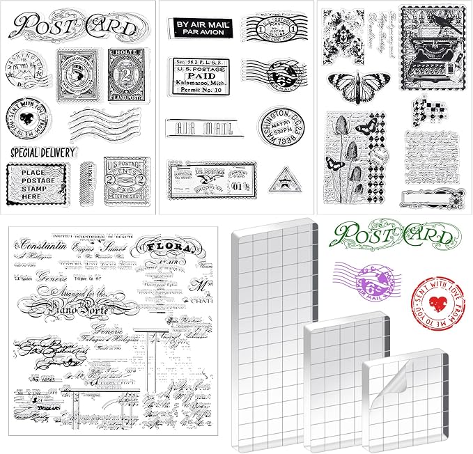 Yinder 7 Pcs Vintage Rubber Clear Stamps Set 4 Sheet Transparent Postage by Yinder