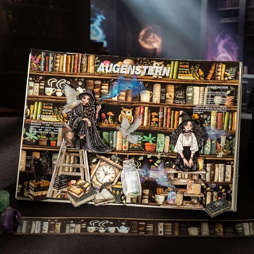 Magician’s Bookcase PET Tapes – 6 Rolls of Fantasy Embroidery-Style Bookcase - Image 7