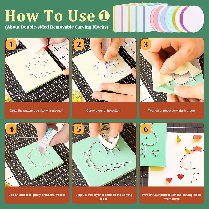 Keadic 24 Pieces Block Printing Starter Tool Kit, Rubber Stamps Making Set - Image 5