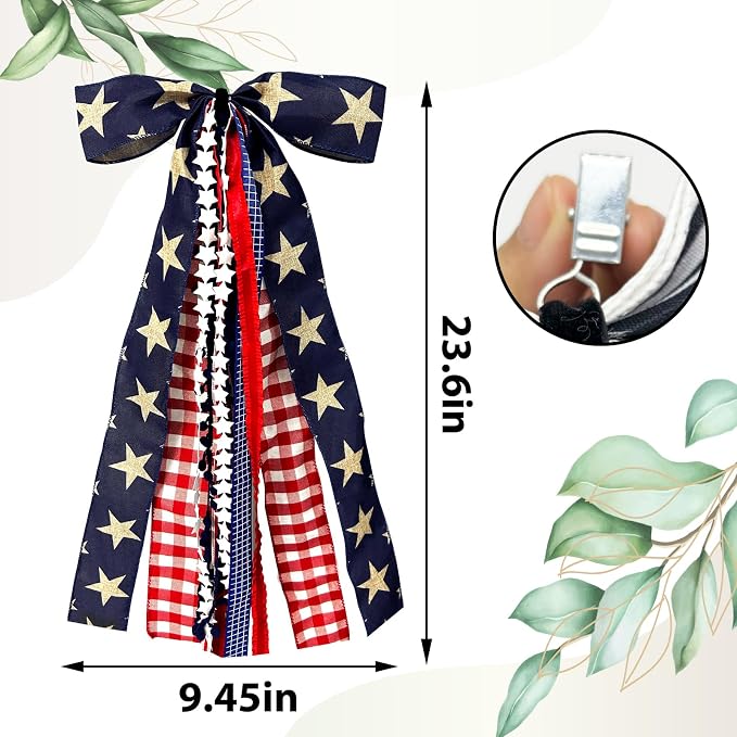 Large Patriotic Star Ribbon Bow - Image 2