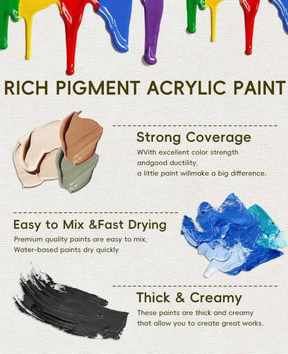 36 Colors Acrylic Paint Set, Yeeart Acrylic Paint, 2oz Bottles, Rich Pigmented - Image 3