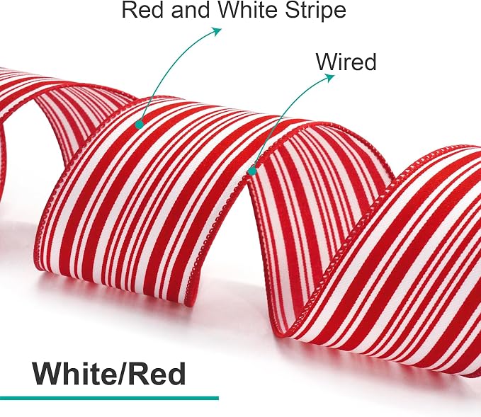 CT CRAFT LLC Red and White Stripe Wired Ribbon – 2.5" Wide x 10 Yards Long - Image 3