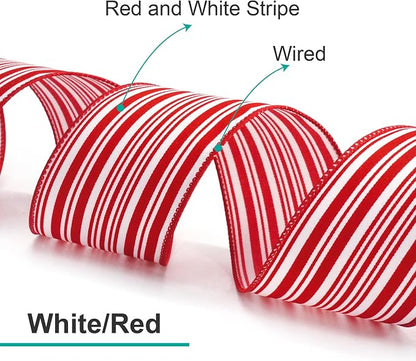 CT CRAFT LLC Red and White Stripe Wired Ribbon – 2.5" Wide x 10 Yards Long - Image 3