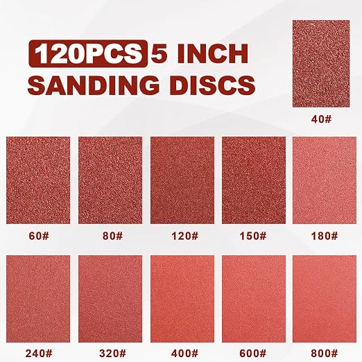 120 PCS 5 Inch Sanding Discs 40 Grit, 8 Hole Aluminum Oxide Hook and Loop Round - Image 2