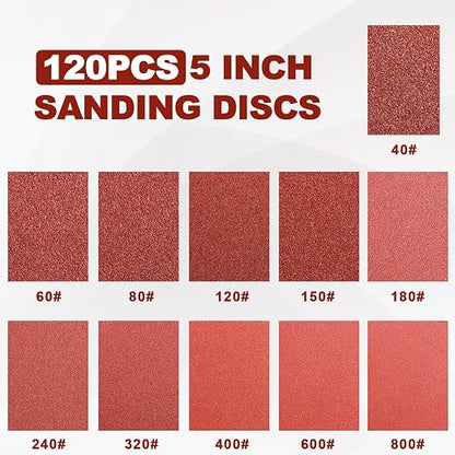 120 PCS 5 Inch Sanding Discs 40 Grit, 8 Hole Aluminum Oxide Hook and Loop Round - Image 2