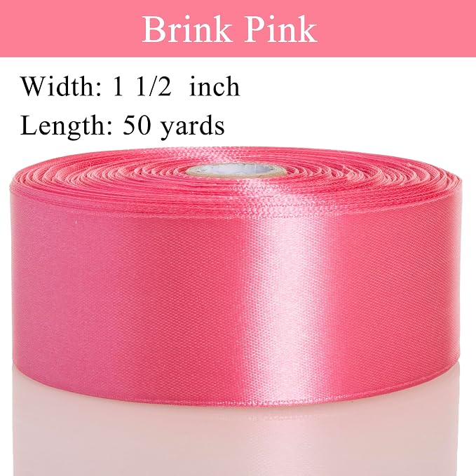 1 1/2 Inch Brink Pink Solid Satin Ribbon, 50 Yards Craft Fabric Ribbon - Image 3