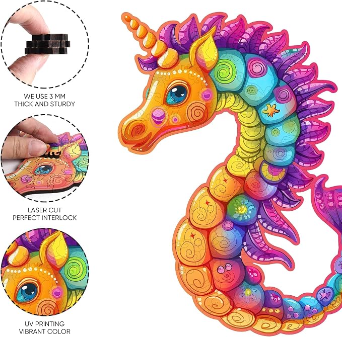 Wooden Puzzles for Adult and Kids, 100 Pieces Ocean Puzzle, Unique Shaped - Image 2