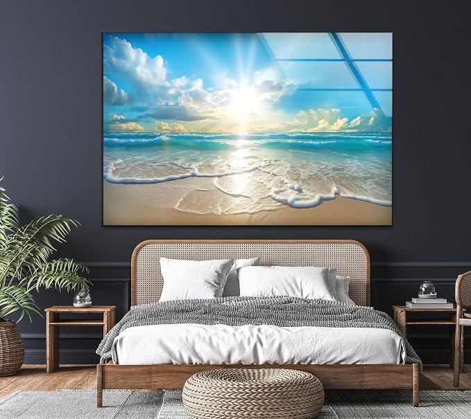 My Photostation.com 60WX40H'' Beautiful Sunset & Ocean Glass Wall ArtTempered - Image 3