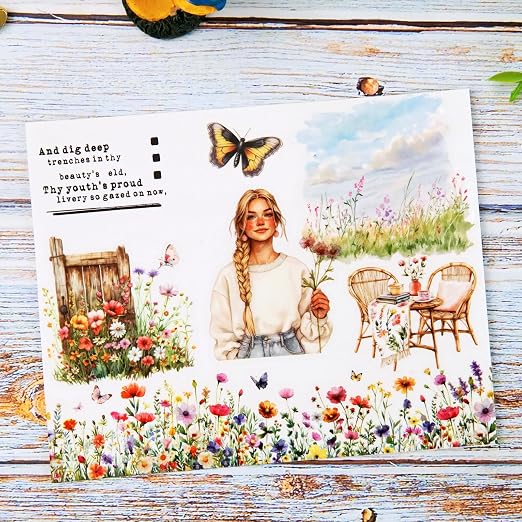 Spring Garden PET Tape Set, 3 Rolls Pre-Cut Wildflower Stickers - Image 6