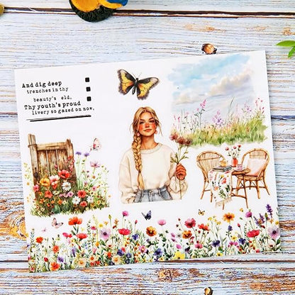 Spring Garden PET Tape Set, 3 Rolls Pre-Cut Wildflower Stickers - Image 6