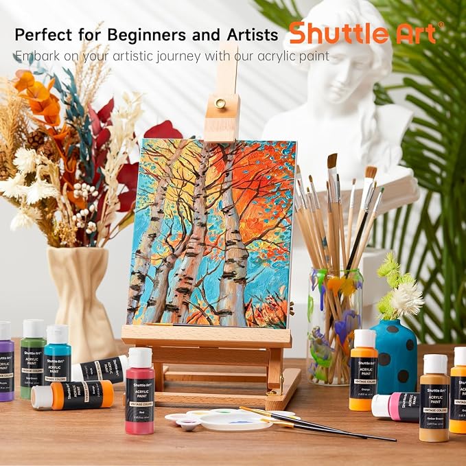 Shuttle Art Acrylic Paint Set, 25 Vintage Colours, 2oz/60ml Bottles, Rich - Image 5