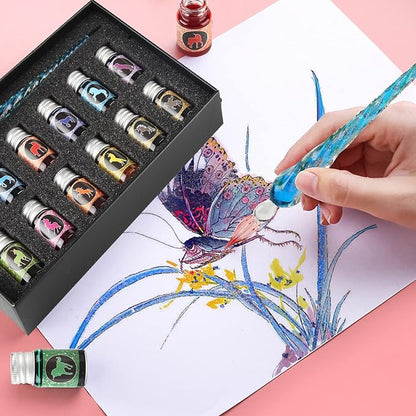 mancola Glass Dipped Pen Ink Set Handmade Crystal Calligraphy Pen - Image 7