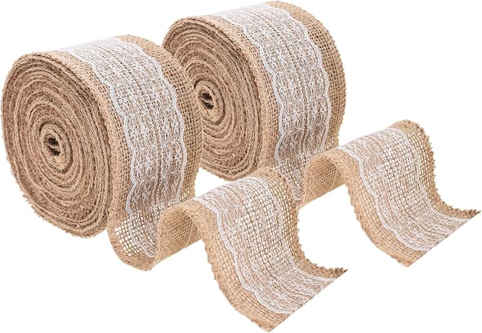 Mandala Crafts Burlap and Lace Ribbon 2 Inches Wide Jute Ribbons by MandalaCrafts