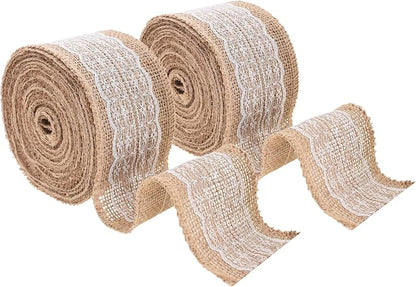 Mandala Crafts Burlap and Lace Ribbon 2 Inches Wide Jute Ribbons by MandalaCrafts