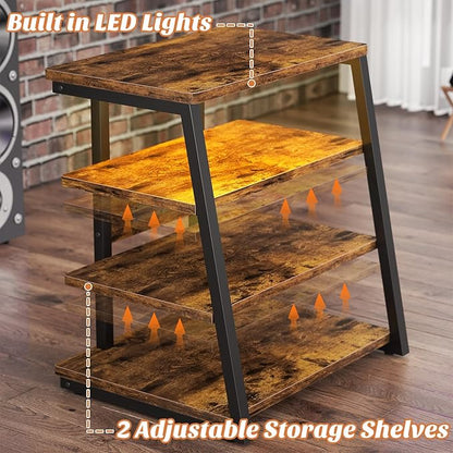 AV Media Stand with Outlets, Media Console with LED Lights, Stereo Racks and - Image 6