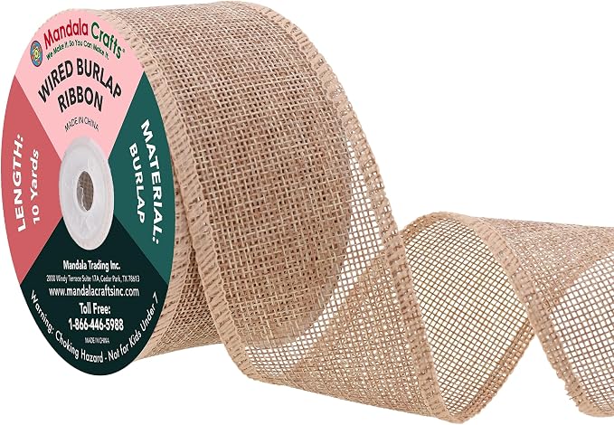 Mandala Crafts Natural Burlap Wired Ribbon 2 Inches Wide Jute Ribbons by MandalaCrafts