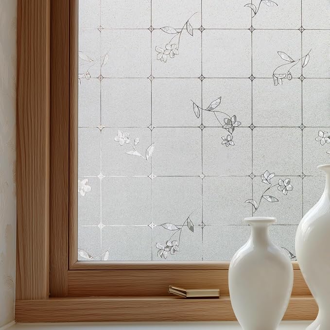 Window Privacy Film Decorative for Front Door, Bathroom Static Cling Stained by OHTMERU