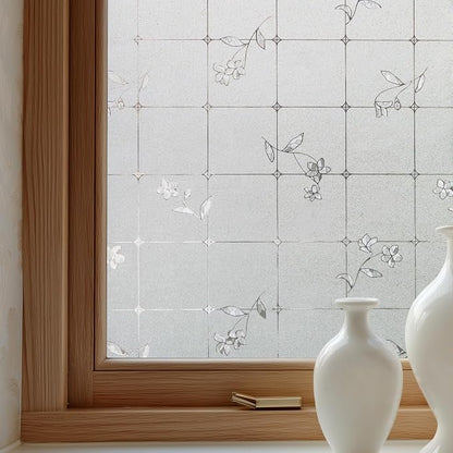Window Privacy Film Decorative for Front Door, Bathroom Static Cling Stained by OHTMERU