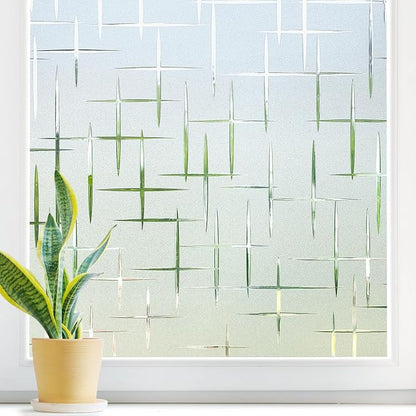 DOWELL Window Privacy Film Frosted Glass Window Film, Sun Blocking Non-Adhesive by DOWELL