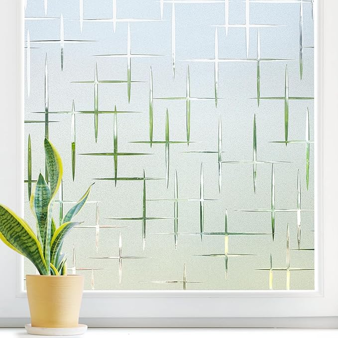 DOWELL Window Privacy Film Frosted Glass Window Film, Sun Blocking Non-Adhesive by DOWELL